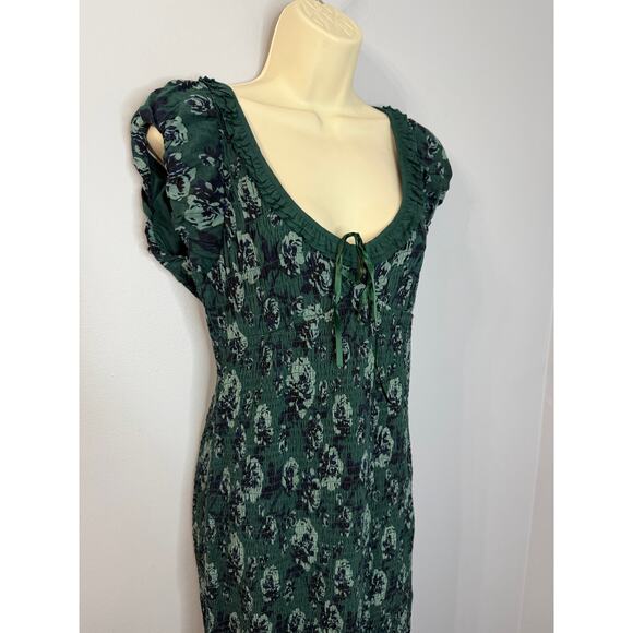 Free People Mckenna Dobby Midi Dress Stretch Dark Romantic Sz S Green Floral - Picture 3 of 14
